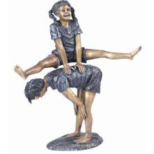 bronce dos niños jugando estatua de salto de cama en venta